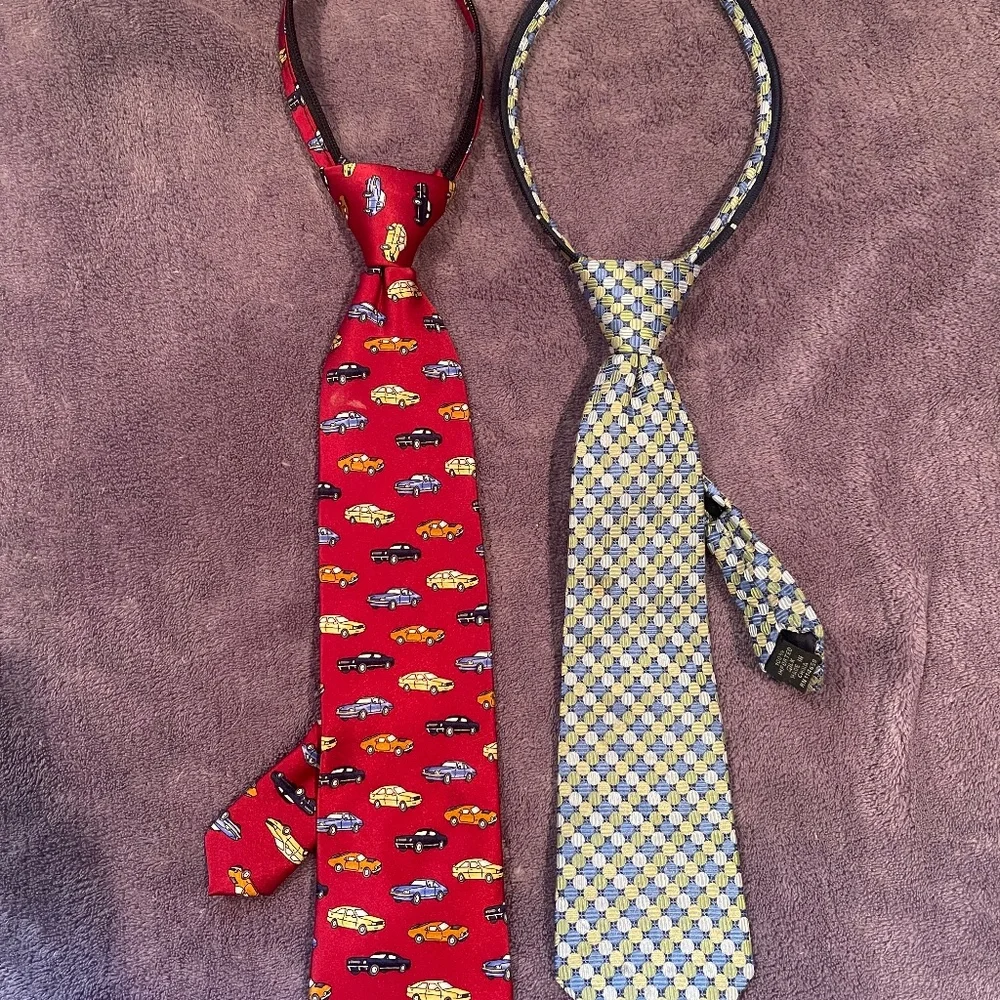 BOYS zipper neck ties lot of two, one is Talbots and other Van Heusen, both silk